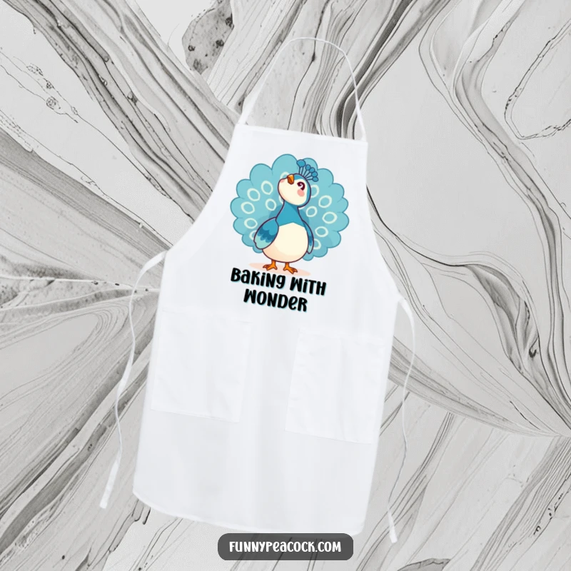 Funny Kawaii Peacock Apron: A peacock looking up at the sky with an expression of pure awe.