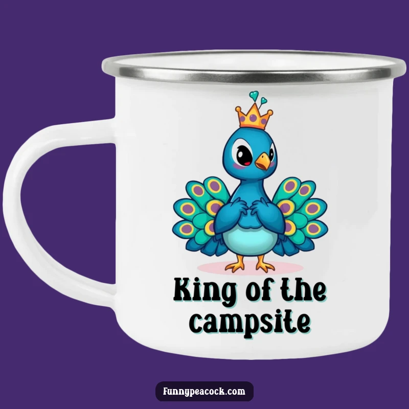 Funny Crowned Peacock Enamel Camping Mug: Regal Adventures Await