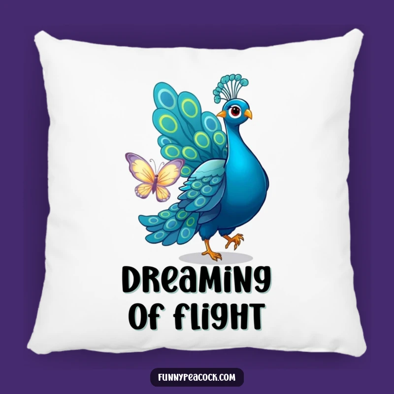 Funny Peacock Butterfly Chase Pillow - Comfy Playful Decor