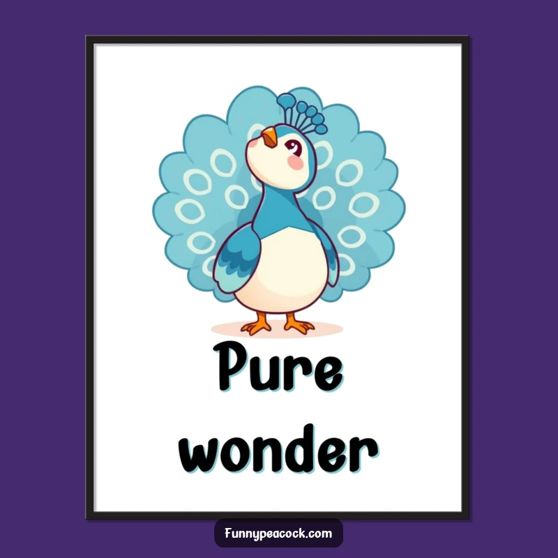 Funny Kawaii Peacock Digital Art Print: Sky Awe Decor Gift