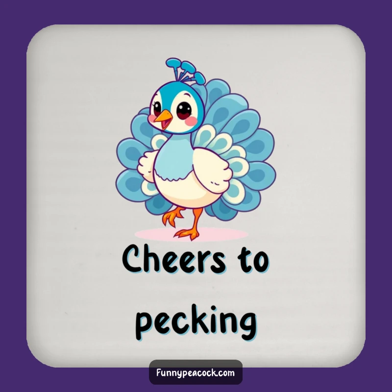 Funny Kawaii Peacock Coaster: Cheerful Strut Curiosity Drink Gift