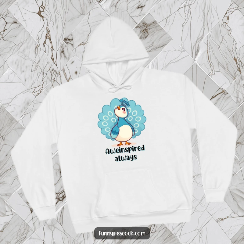 Funny Kawaii Peacock Hoodie: A peacock looking up at the sky with a sense of wonder and awe.