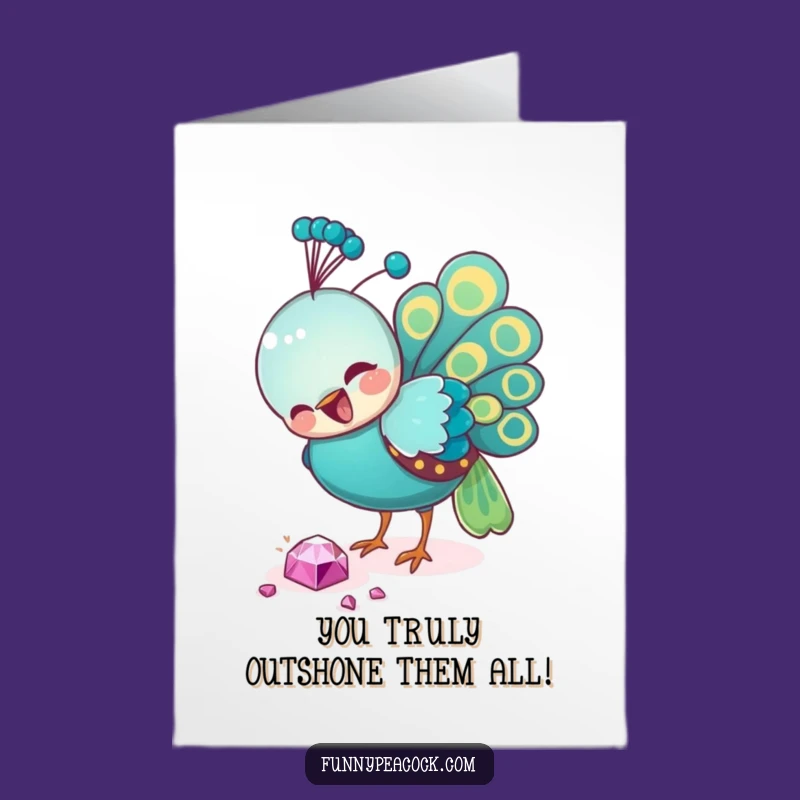 Free Printable Congrats Card: Funny Peacock Finding a Jewel, a Dazzling Downloadable Surprise