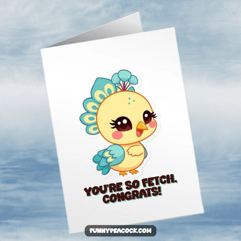 Funny Free Printable Congrats Card: A peacock giving a sly wink with its stylized eye. A downloadable gift.