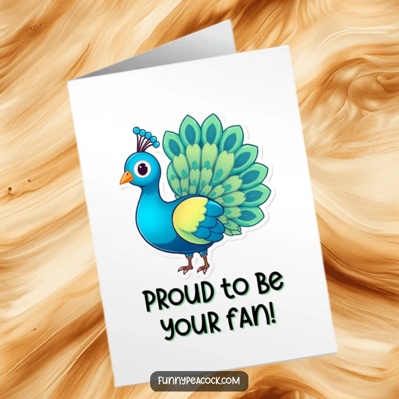 Funny Free Printable Congrats Card: A peacock with shimmering rainbow tail feathers, symbolizing success. A downloadable gift.
