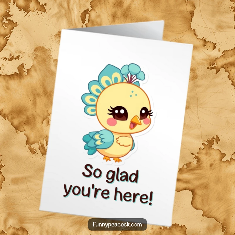 Funny Free Printable Thank You Card: A peacock offering a playful wink with its stylized eye. Downloadable gift.