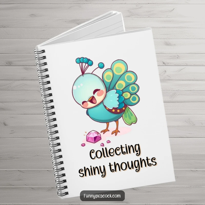 Funny peacock notebook, pecking a gleaming jewel, a humorous and practical companion for capturing thoughts and ideas.