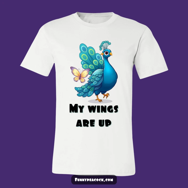 Funny Peacock Butterfly Chase T-Shirt - Playful Fun!